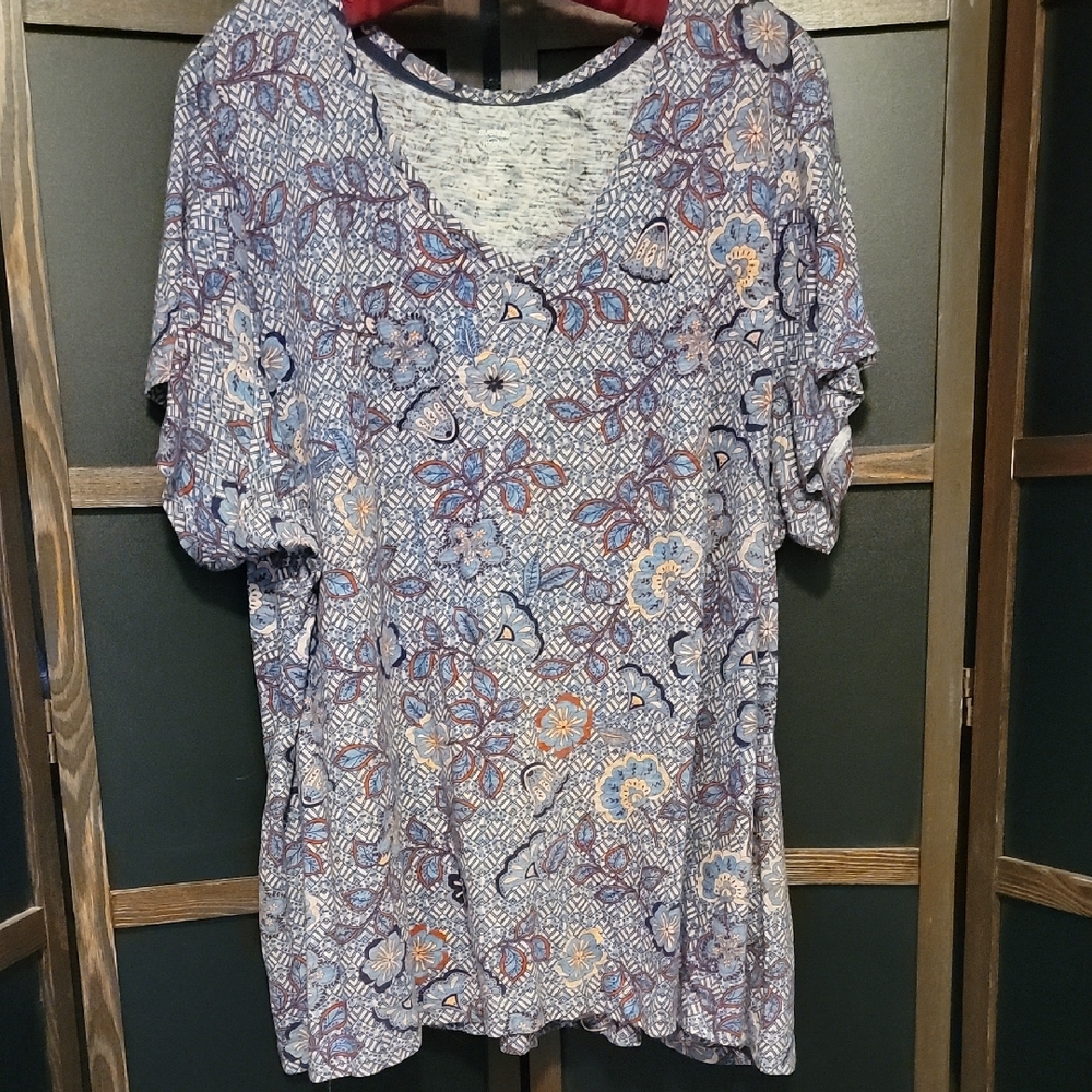 Avenue Floral Patterned Blouse in Blue and Orange